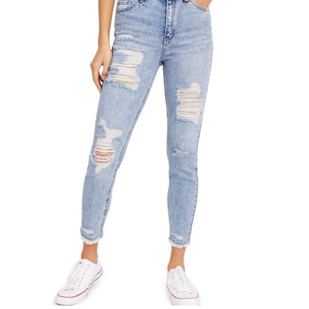 Tinseltown | The Mom Jeans Distressed Light Blue High Rise Ripped Size 11